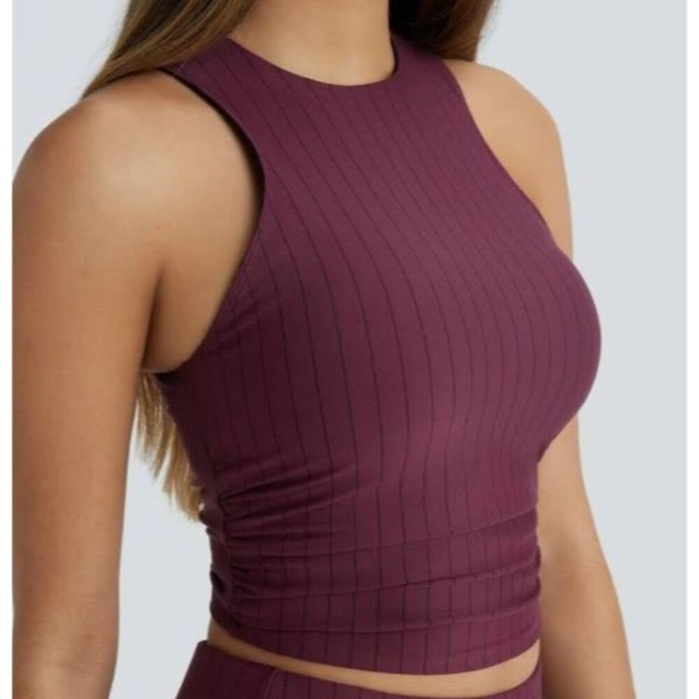Halara Ruched Striped Cropped Cool Touch Yoga Active Bra Tank Size Small